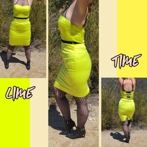 🍋 Lemon Lime Neon Dress & Black Back Detail